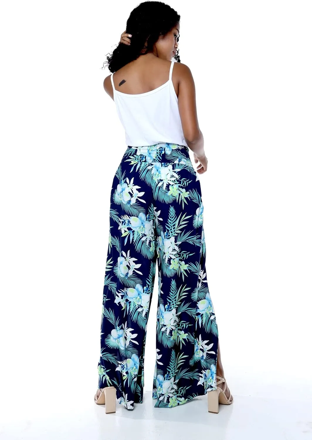 Lady High Slit Wide Leg Pants in Wispy Cereus Black