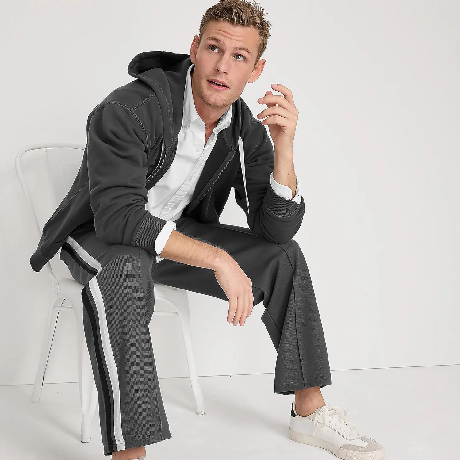 Lands' End Men's Knit Twill Track Wide Leg Pant