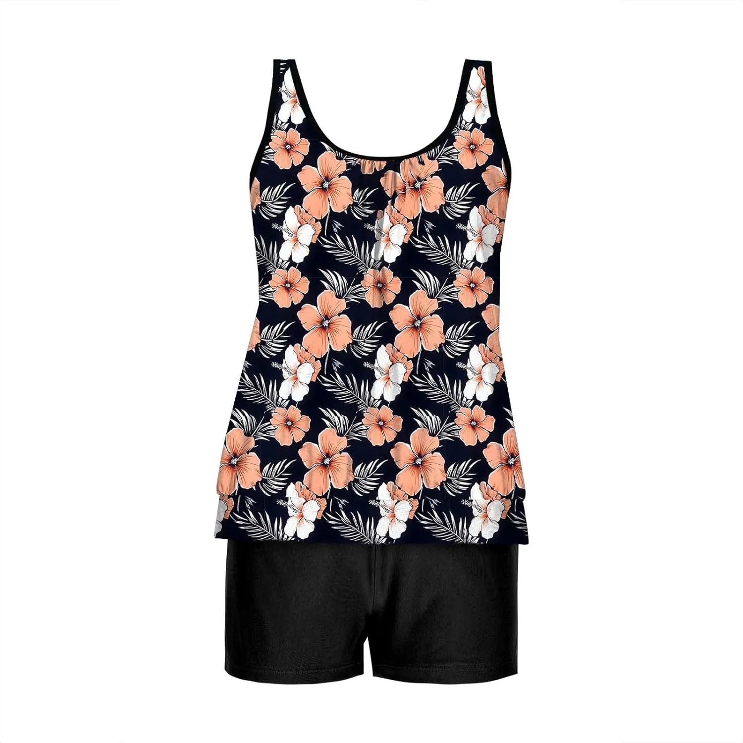 Lastesso Womens Tankini Bathing Suits Trendy Blouson Swim Tank Top with Shorts Fashion Vacation Print Summer Bathing Suits