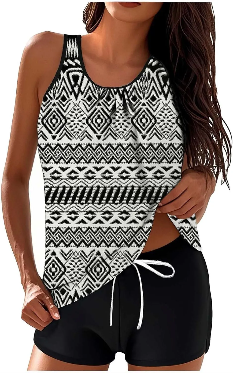 Lastesso Womens Tankini Bathing Suits Trendy Blouson Swim Tank Top with Shorts Fashion Vacation Print Summer Bathing Suits