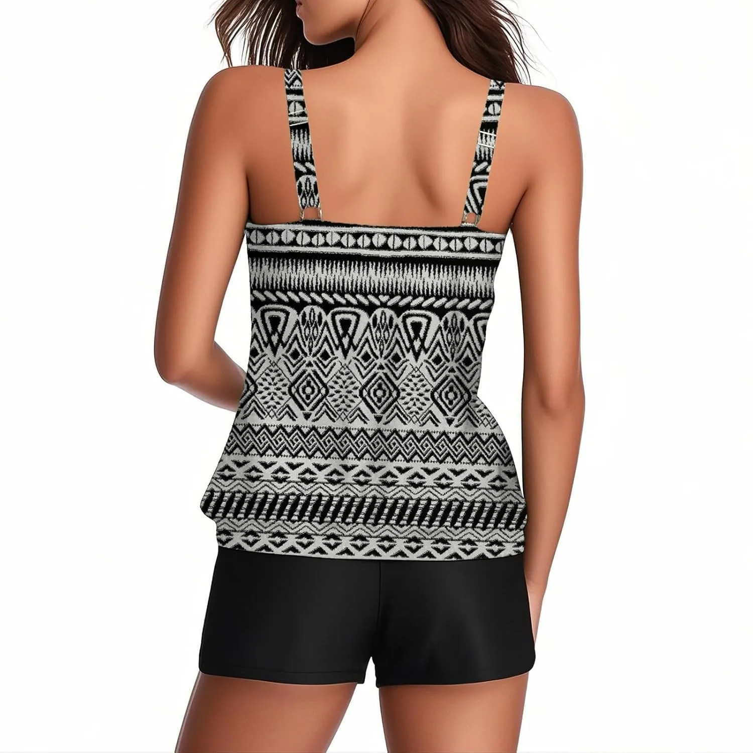 Lastesso Womens Tankini Bathing Suits Trendy Blouson Swim Tank Top with Shorts Fashion Vacation Print Summer Bathing Suits