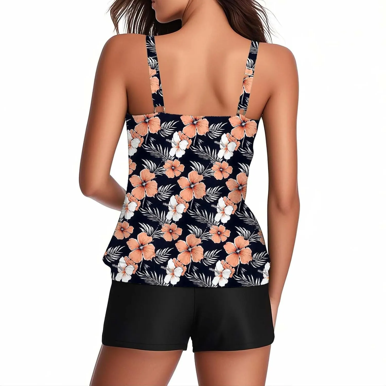 Lastesso Womens Tankini Bathing Suits Trendy Blouson Swim Tank Top with Shorts Fashion Vacation Print Summer Bathing Suits