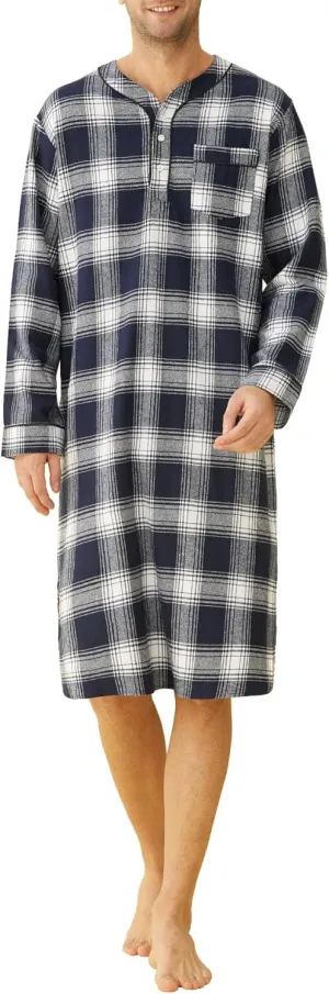 Latuza Men's Cotton Flannel Nightshirt Sleep Shirt