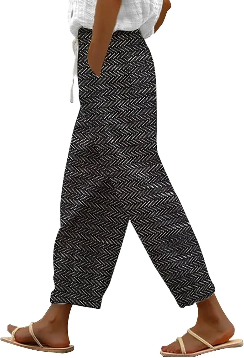 LCMTWX Lightweight Pants Women Drawstring Capri Pants with Pockets Wide Leg Cropped Pants for Women Womens Linen Pants Boho