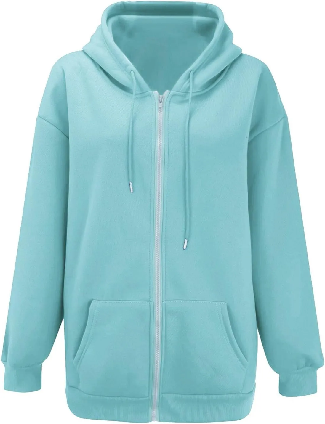 LCMTWX Womens Winter Fuzzy Fleece Jacket Sweatshirt Casual Drawstring Clothing Zipper Track Jacket Solid Color Hooded