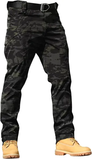 LCMTWX Work Cargo Pants for Men Outdoor Stretch Overalls with Large Pockets Loose Soft Pants Rainproof Mens Baggy Mens