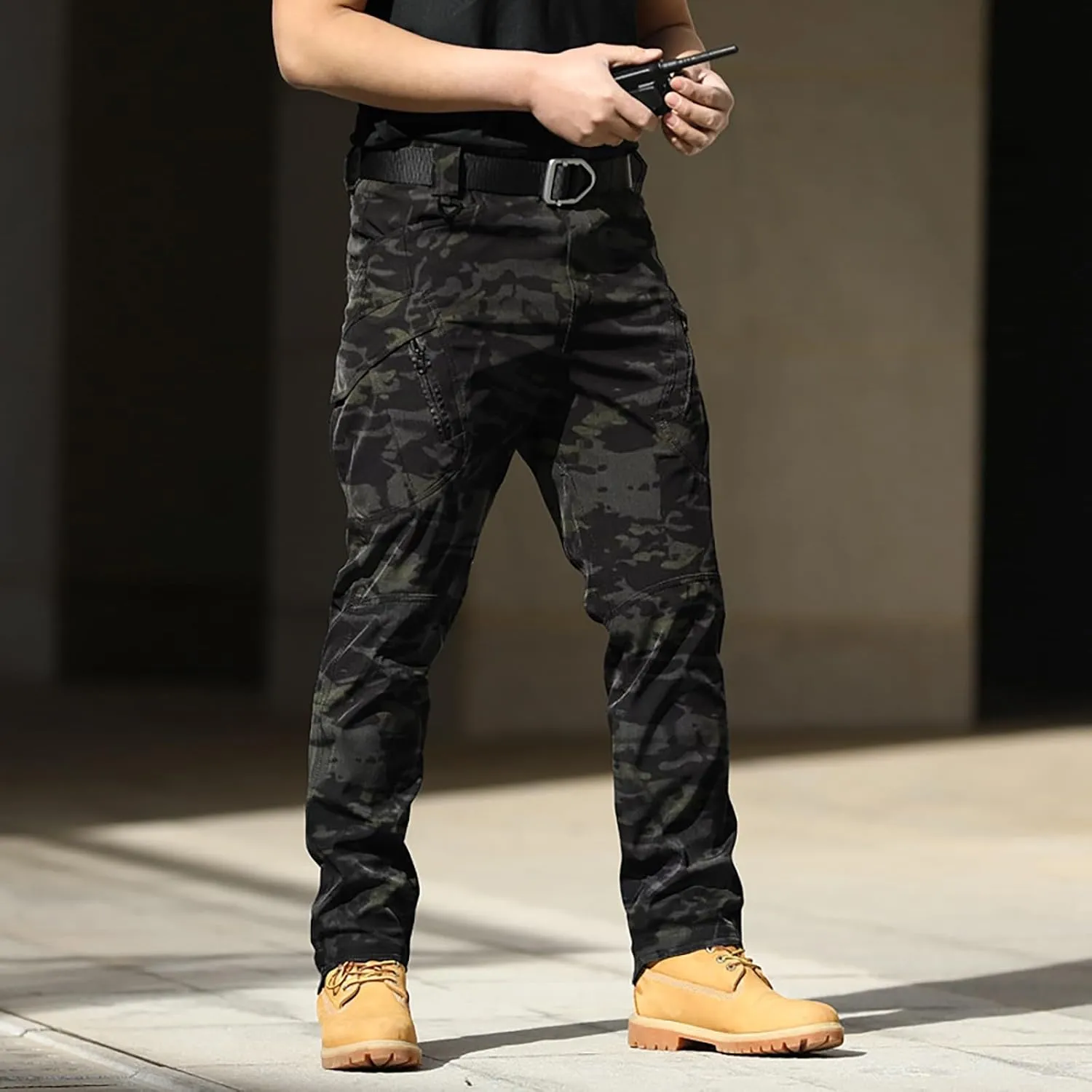 LCMTWX Work Cargo Pants for Men Outdoor Stretch Overalls with Large Pockets Loose Soft Pants Rainproof Mens Baggy Mens