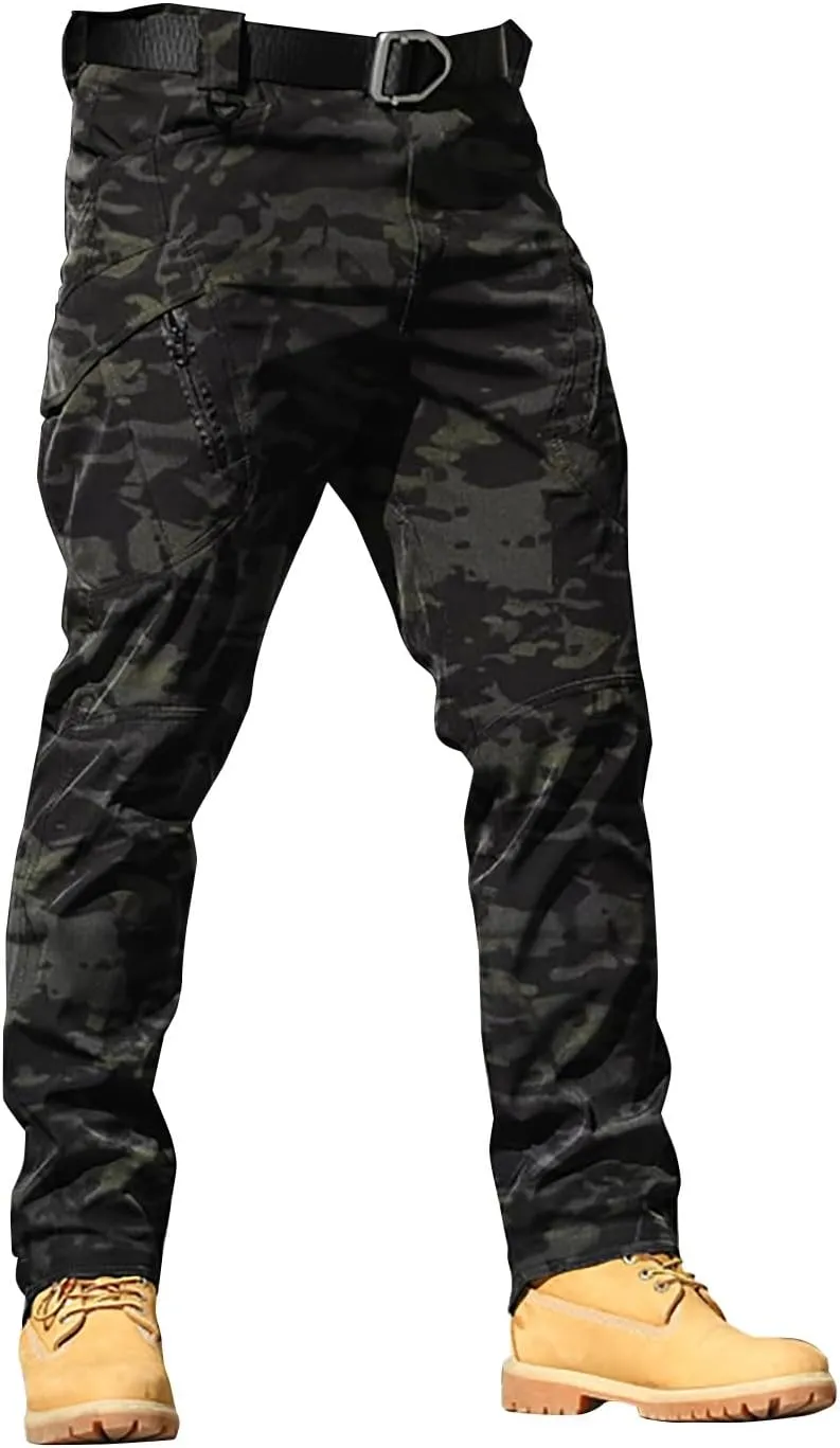 LCMTWX Work Cargo Pants for Men Outdoor Stretch Overalls with Large Pockets Loose Soft Pants Rainproof Mens Baggy Mens