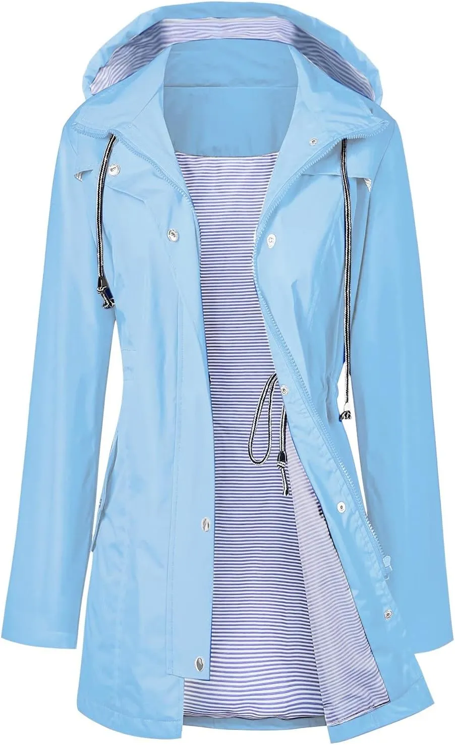 Lightweight Hooded Jacket Women 2024 Fall Fashion Zip up Button Long Sleeve Windbreaker Travel Lined Trench Coats
