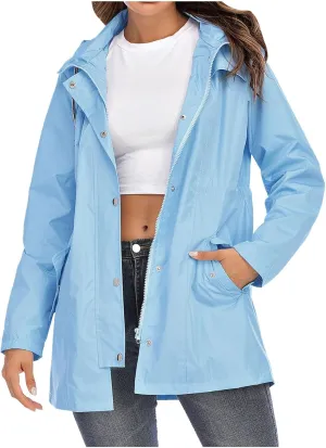 Lightweight Hooded Jacket Women 2024 Fall Fashion Zip up Button Long Sleeve Windbreaker Travel Lined Trench Coats