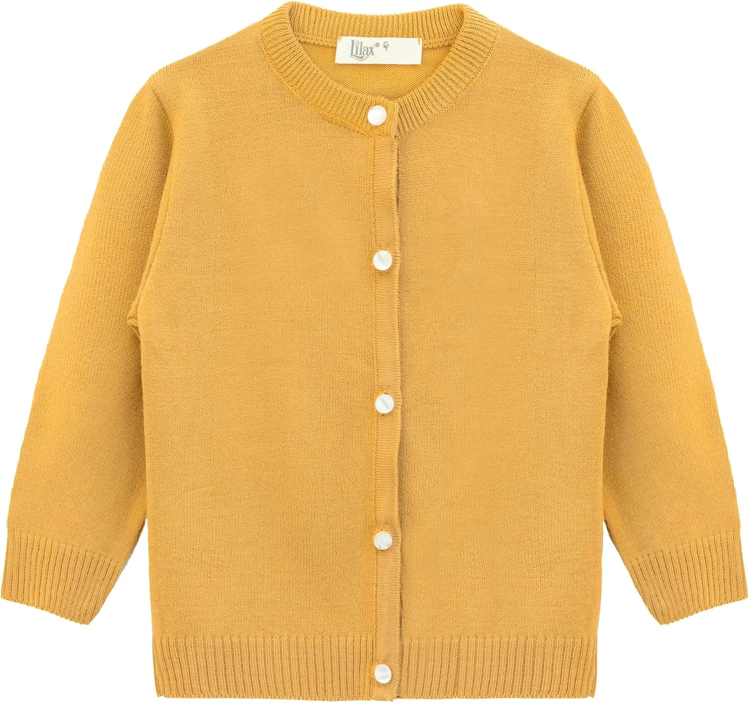 Lilax Little Girls' Knit Basic Cardigan, Long Sleeve Button Up Sweater