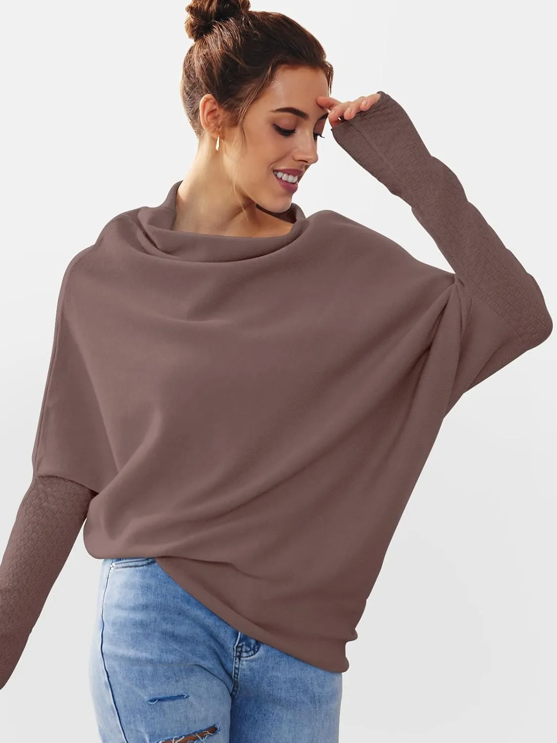 LILLUSORY Womens Batwing Oversized Sweaters 2025 Assymetrical Boat Neck Wrap Tunic Tops Fall Fashion Cloth Outfit
