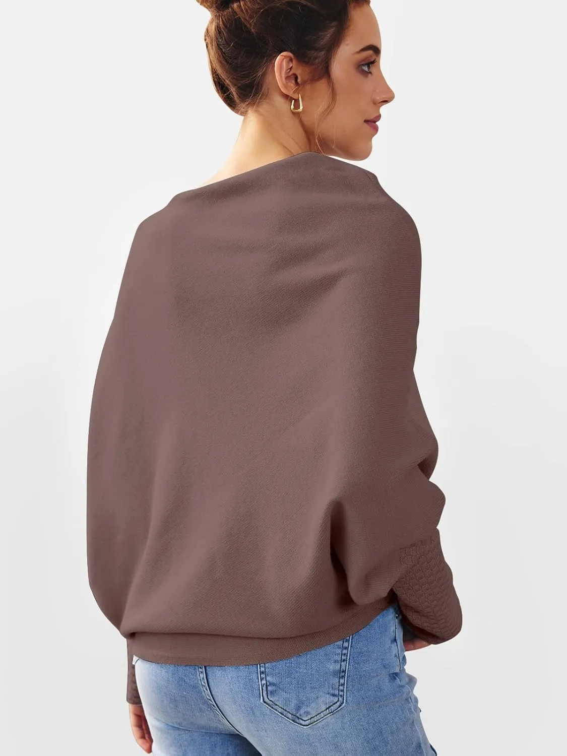 LILLUSORY Womens Batwing Oversized Sweaters 2025 Assymetrical Boat Neck Wrap Tunic Tops Fall Fashion Cloth Outfit