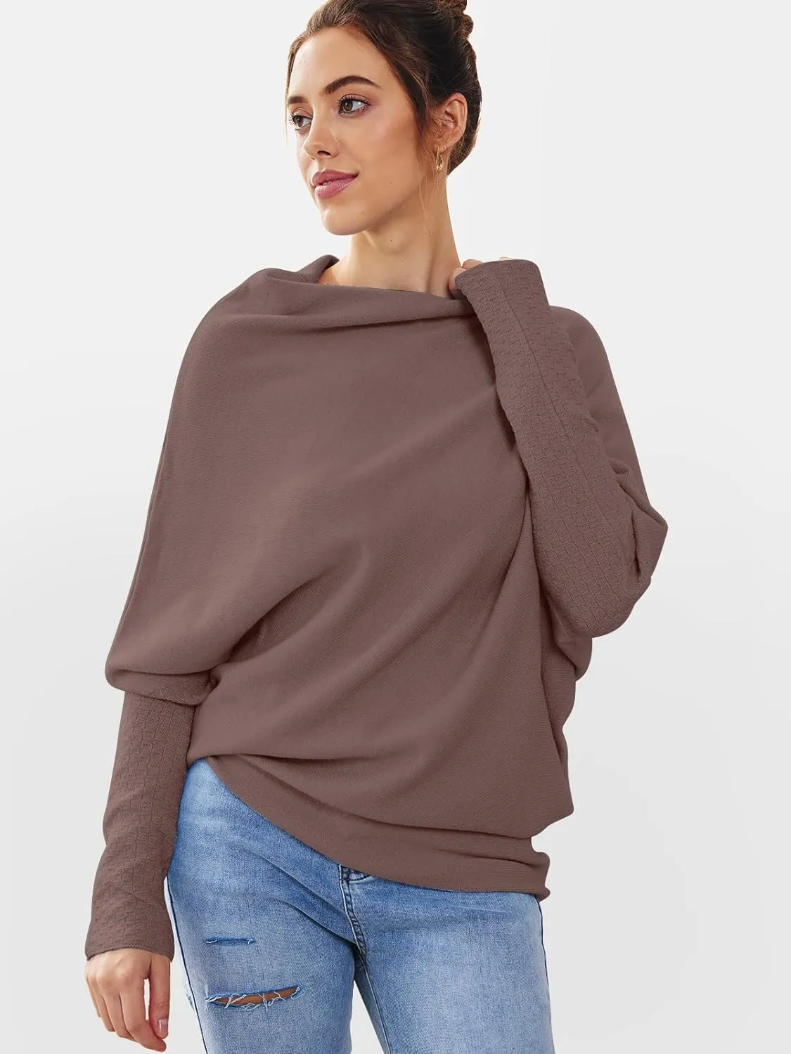 LILLUSORY Womens Batwing Oversized Sweaters 2025 Assymetrical Boat Neck Wrap Tunic Tops Fall Fashion Cloth Outfit