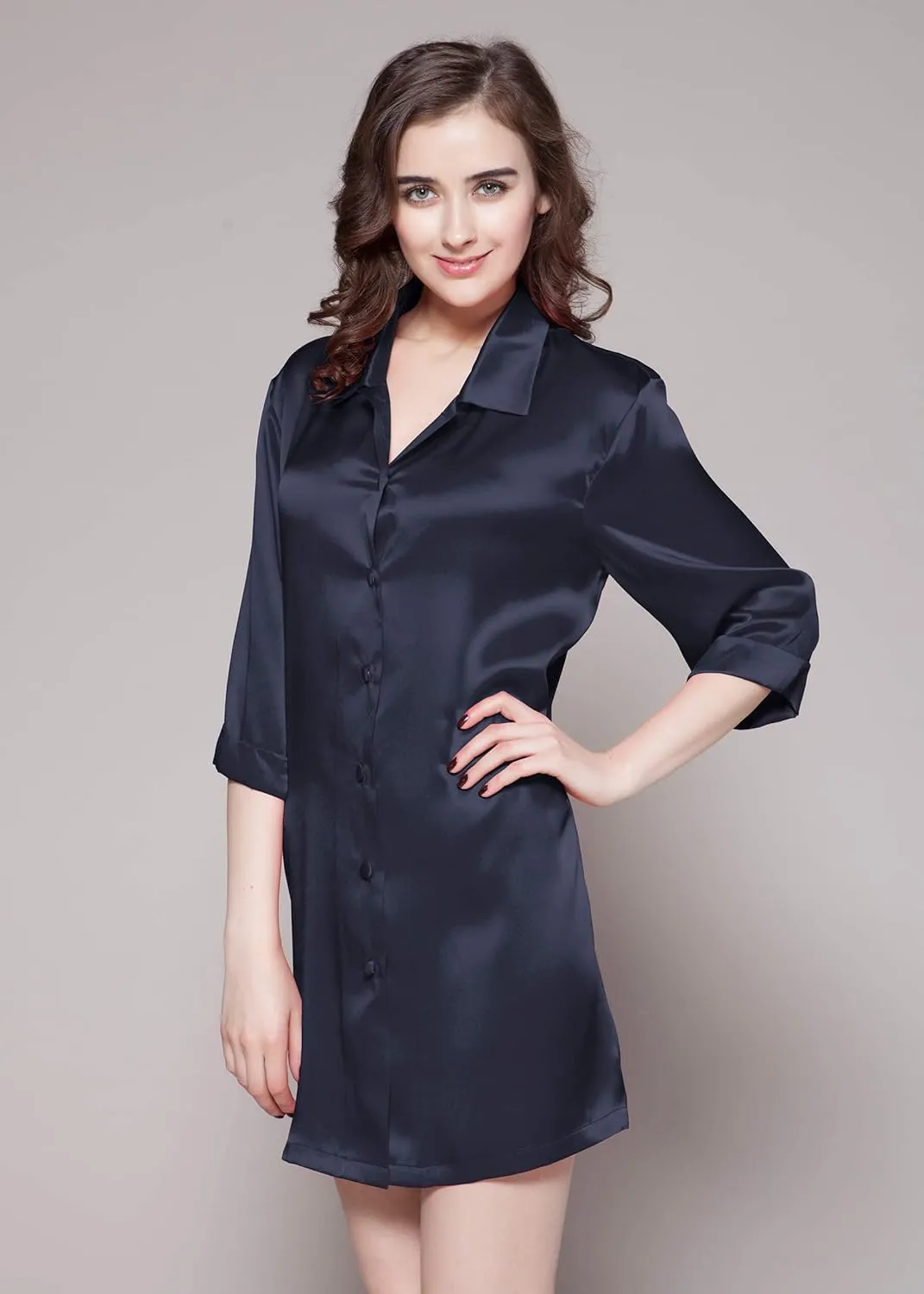 LilySilk Silk Nightshirt for Women Mulberry Silk Button-Down Shirt Dress Classic for Spring and Summer