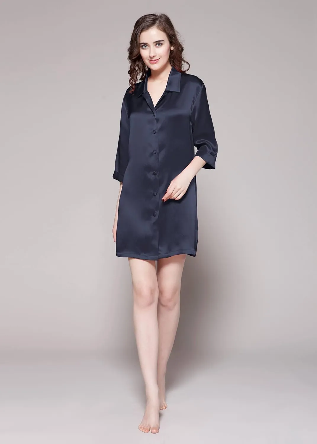 LilySilk Silk Nightshirt for Women Mulberry Silk Button-Down Shirt Dress Classic for Spring and Summer