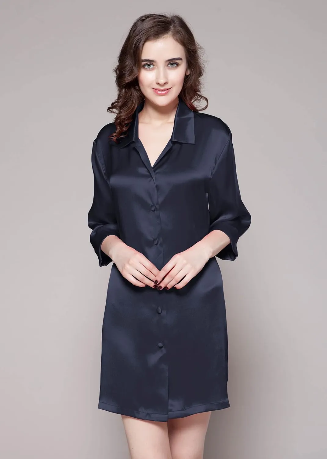 LilySilk Silk Nightshirt for Women Mulberry Silk Button-Down Shirt Dress Classic for Spring and Summer