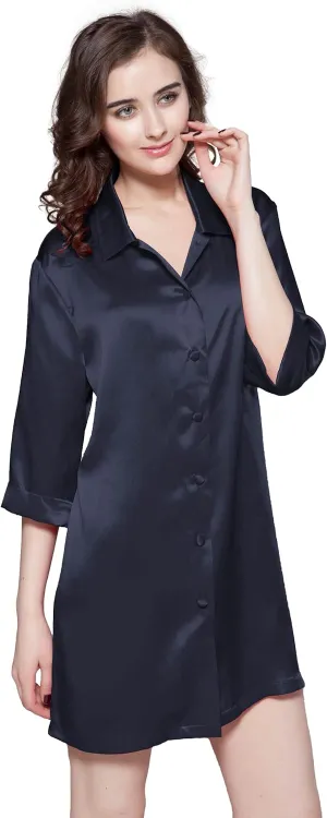 LilySilk Silk Nightshirt for Women Mulberry Silk Button-Down Shirt Dress Classic for Spring and Summer
