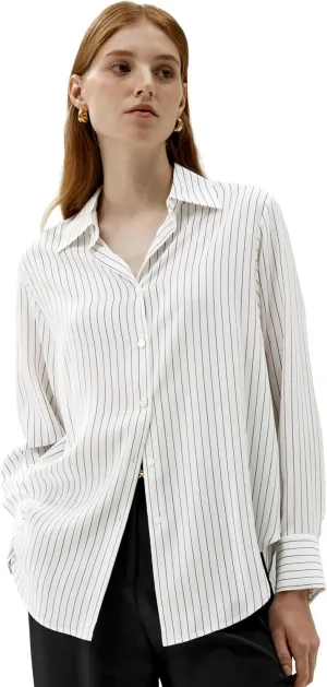 LilySilk Women's Blue Oversized Pure Silk Blouse, Long Sleeve Button Down Shirt, Casual Elegant, Size US 16.5