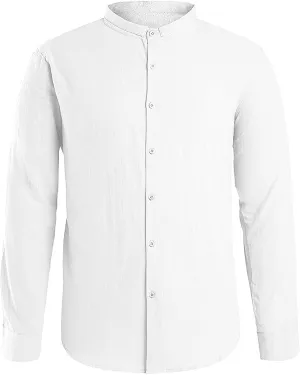 Linen Clothes,Long Sleeve Casual 2024 Plus Size Shirt Standing Collar Button Summer Trendy Blouse Top Tees