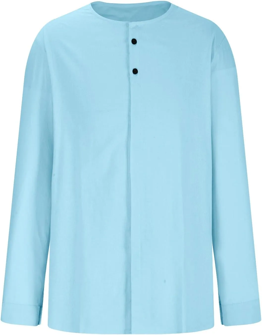 Linen Shirt for Men Casual Crew Neck Solid Color Long Sleeve Blouses Button Cotton Loose Trendy Hawaiian Shirts Top