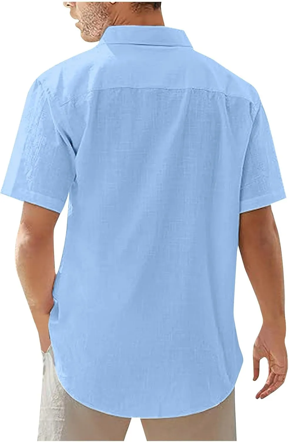 Linen Shirt for Men Short Sleeve Button Down Solid Color Casual Blouses Fashion Summer Hawaiian Comfy Shirts Tops