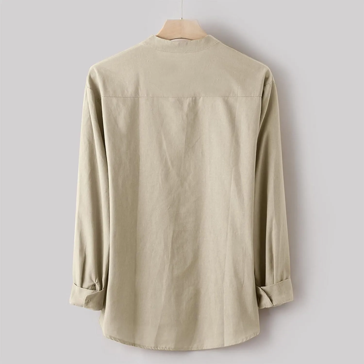 Linen Shirt Men Button Down Long Sleeves Cotton Solid Color Summer Beach Dress Shirt Casual Trendy Summer Clothing