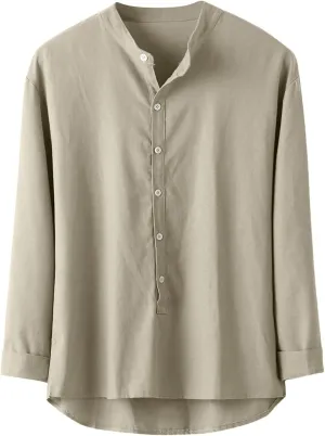 Linen Shirt Men Button Down Long Sleeves Cotton Solid Color Summer Beach Dress Shirt Casual Trendy Summer Clothing