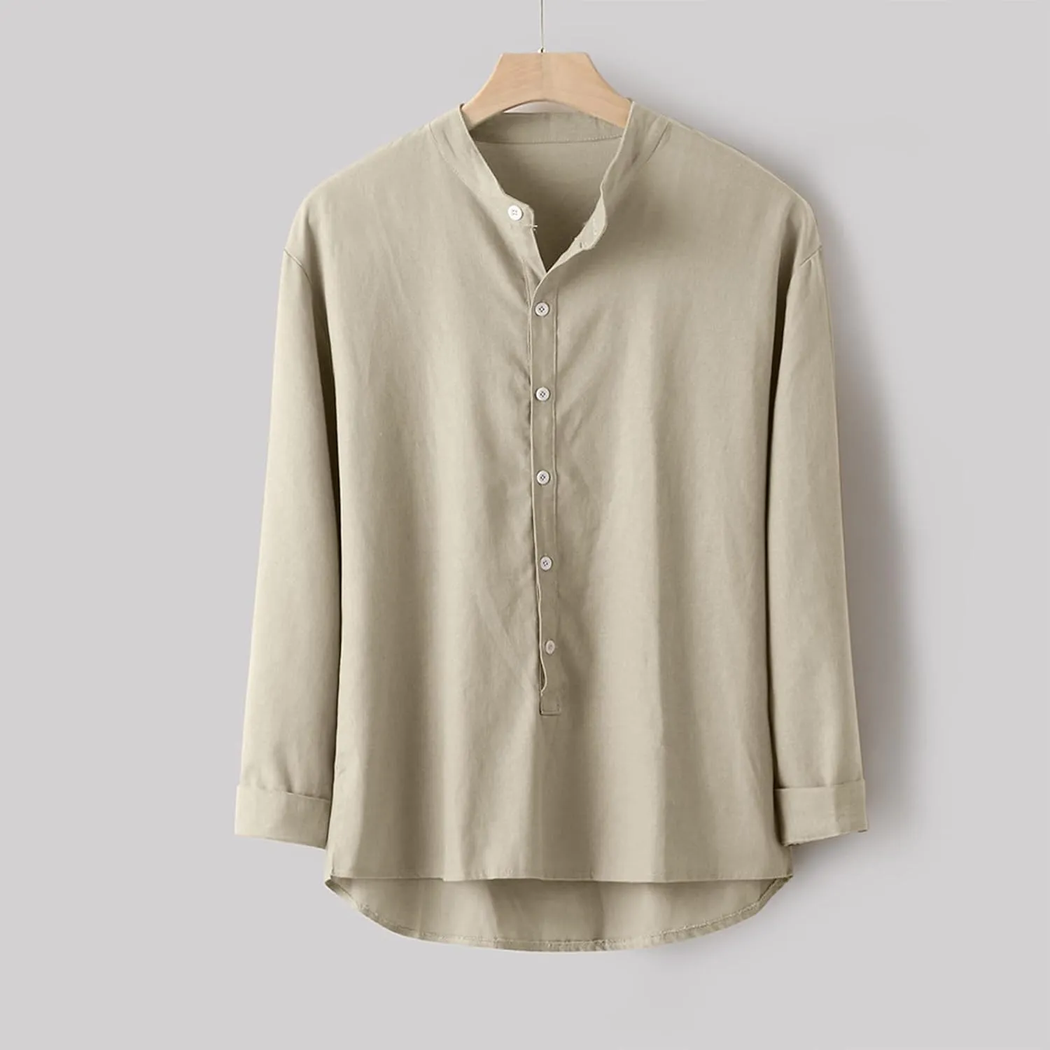 Linen Shirt Men Button Down Long Sleeves Cotton Solid Color Summer Beach Dress Shirt Casual Trendy Summer Clothing
