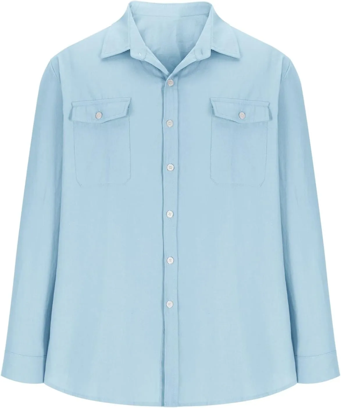 Linen Shirt Men Long Sleeve Solid Color Cotton Linen Button Down Tees with Pockets 2025 Spring Casual Blouses Top