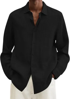 Linen Shirts for Men Long Sleeve Linen Shirt with Hooded Casual Button Down Shirt Summer Beach Hawaiian Shirt for Men