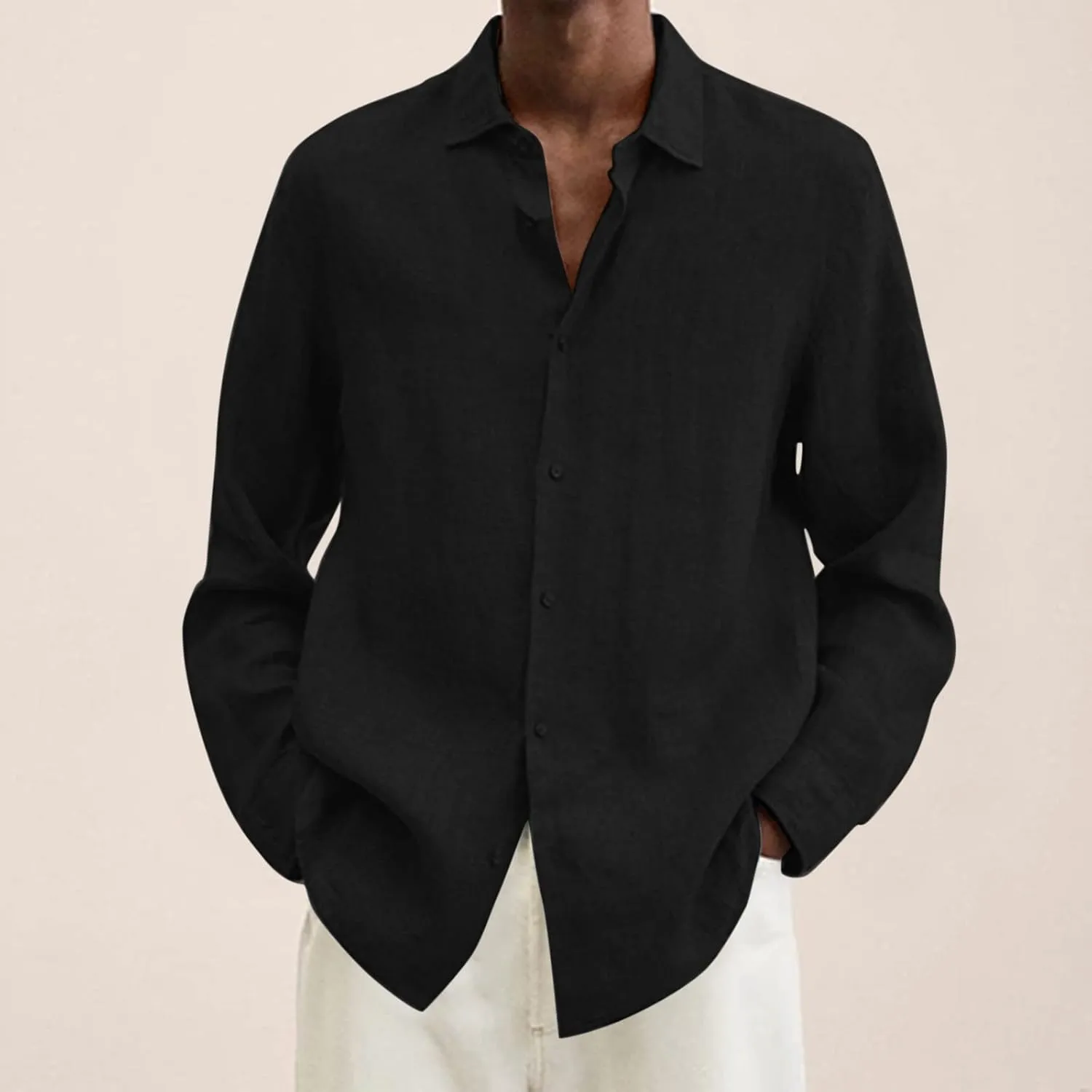 Linen Shirts for Men Long Sleeve Linen Shirt with Hooded Casual Button Down Shirt Summer Beach Hawaiian Shirt for Men