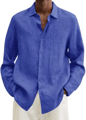 Linen Shirts for Men Long Sleeve Linen Shirt with Hooded Casual Button Down Shirt Summer Beach Hawaiian Shirt for Men