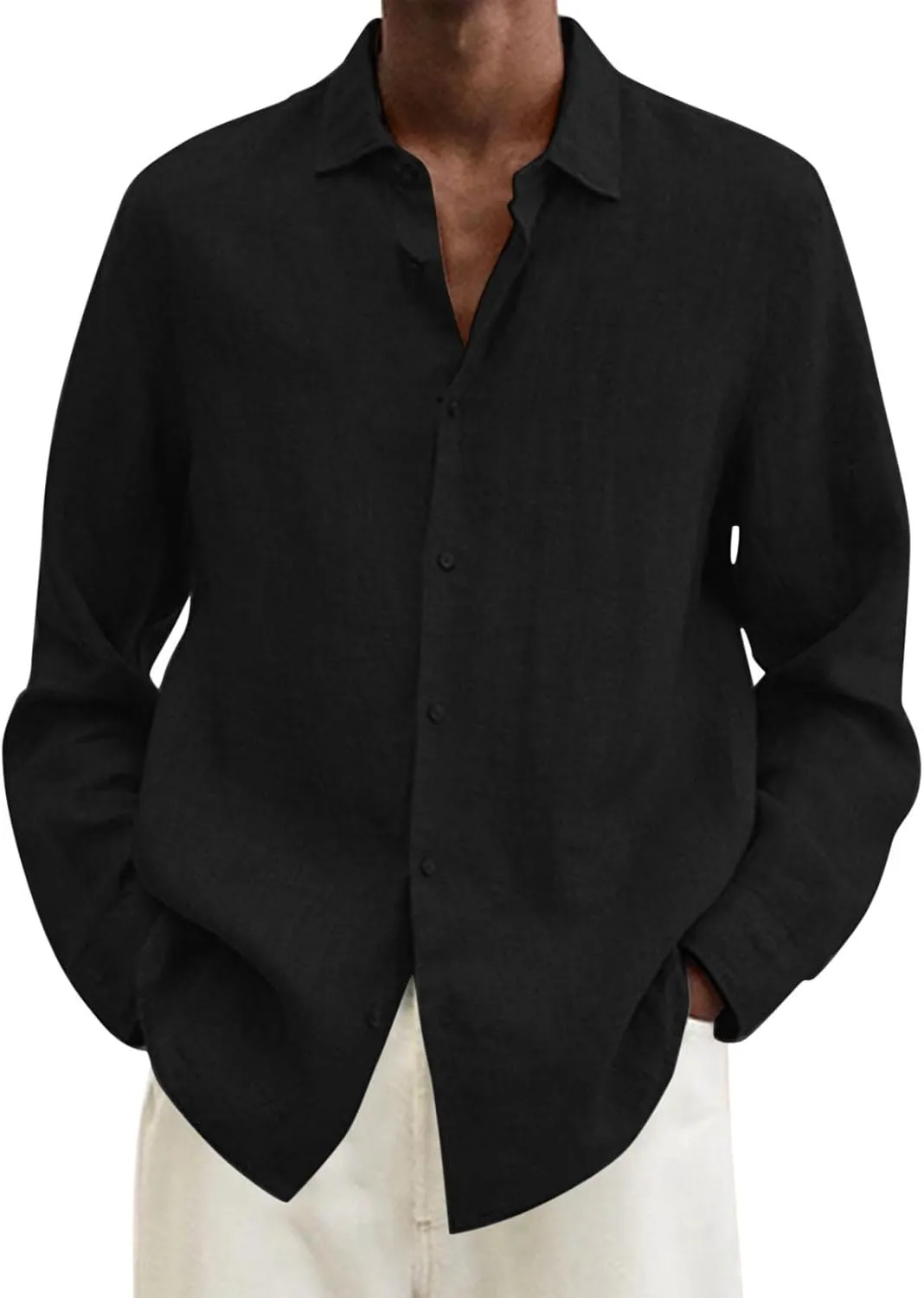 Linen Shirts for Men Long Sleeve Linen Shirt with Hooded Casual Button Down Shirt Summer Beach Hawaiian Shirt for Men