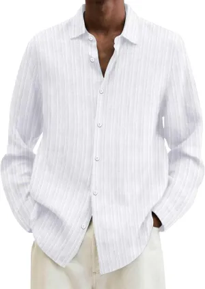 Linen Shirts for Men Summer Cotton Solid New Casual Plus Size Loose Long Sleeved Breathable Boho Beach Linen Tops