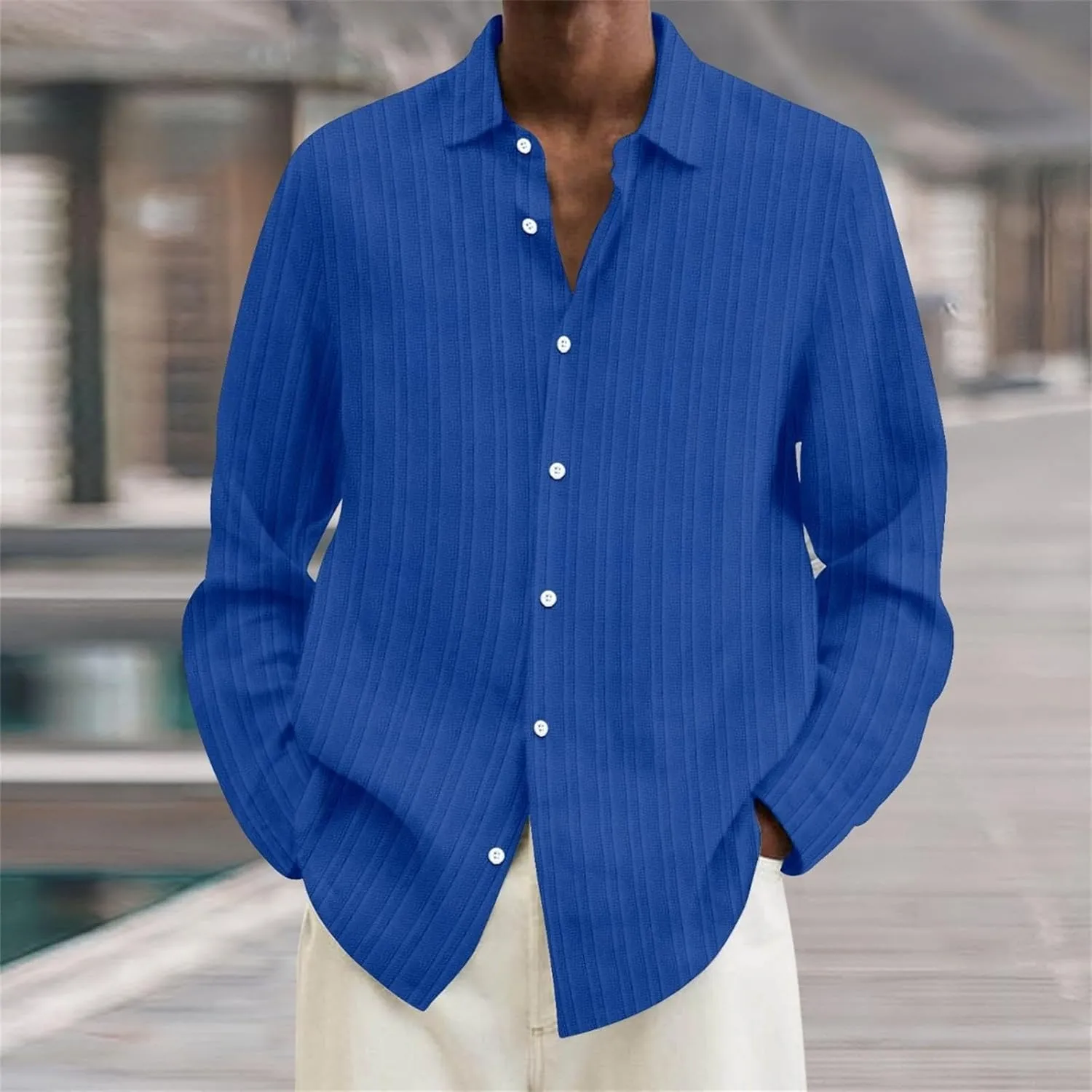 Linen Shirts for Men Summer Cotton Solid New Casual Plus Size Loose Long Sleeved Breathable Boho Beach Linen Tops
