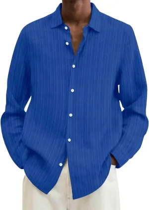 Linen Shirts for Men Summer Cotton Solid New Casual Plus Size Loose Long Sleeved Breathable Boho Beach Linen Tops