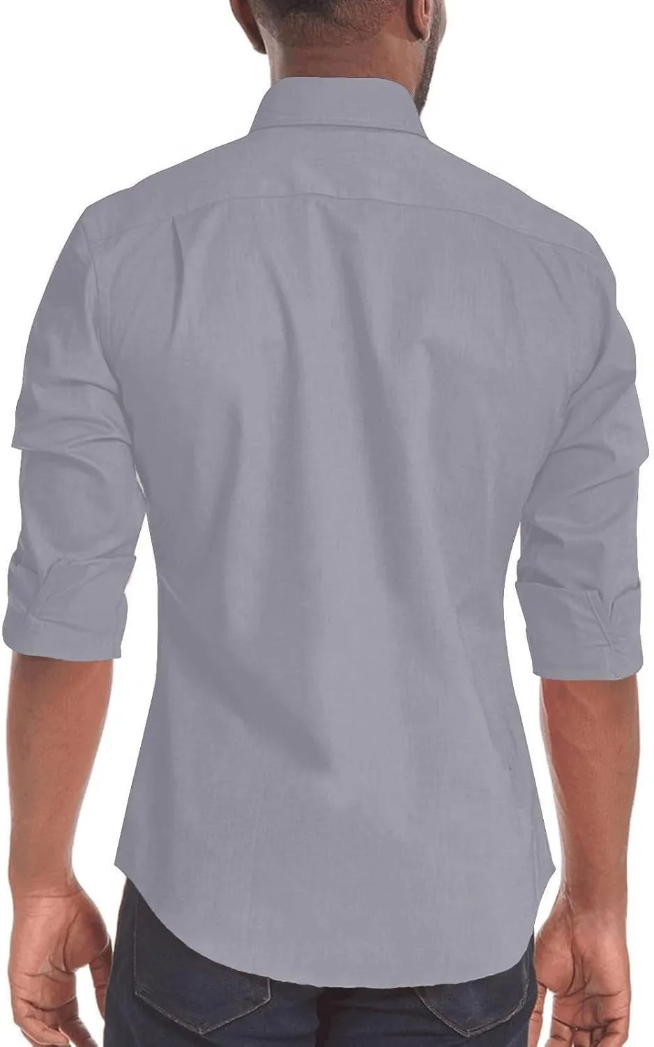Linen Shirts Men Long Sleeve Cotton Button Down Solid Color Dress Shirt Lapel Trendy Casual Comfy Summer Tees Blouses