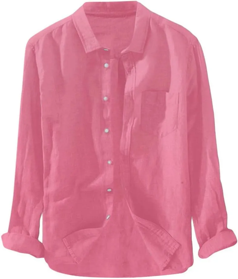 Linen Shirts,Long Sleeve Loose Plus Size Shirt Baggy 2024 Trendy Casual T-Shirt Pocket Blouse Tees Top