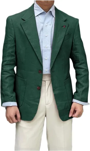 Linen Single Breasted Blazer for Men Slim Fit Notch Lapel Sport Coats Jacket for Business Wedding Prom