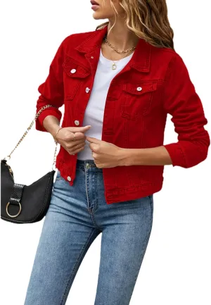 lisenraIn Jean Jackets for Women Fashion Basic Long Sleeve Button Down Denim Jacket Lightweight Cropped Jean Jacket