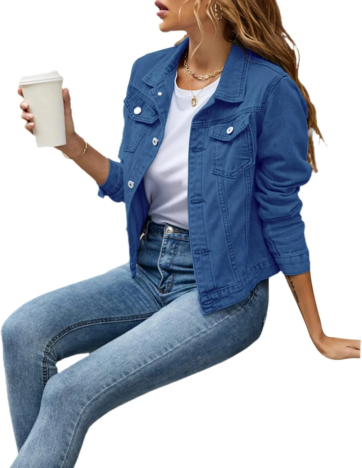lisenraIn Jean Jackets for Women Fashion Basic Long Sleeve Button Down Denim Jacket Lightweight Cropped Jean Jacket