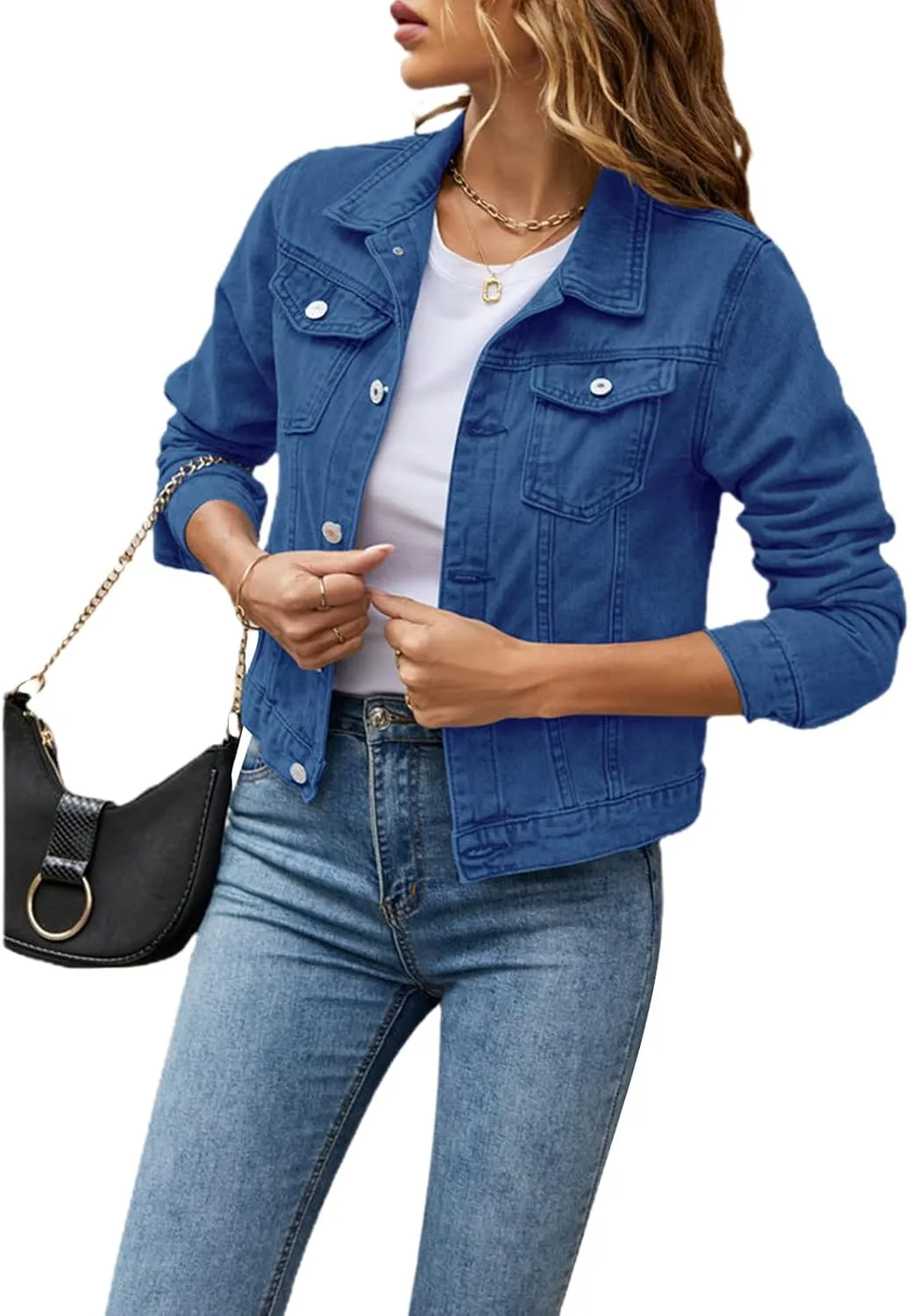 lisenraIn Jean Jackets for Women Fashion Basic Long Sleeve Button Down Denim Jacket Lightweight Cropped Jean Jacket