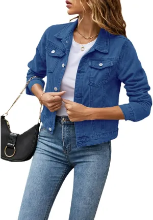lisenraIn Jean Jackets for Women Fashion Basic Long Sleeve Button Down Denim Jacket Lightweight Cropped Jean Jacket