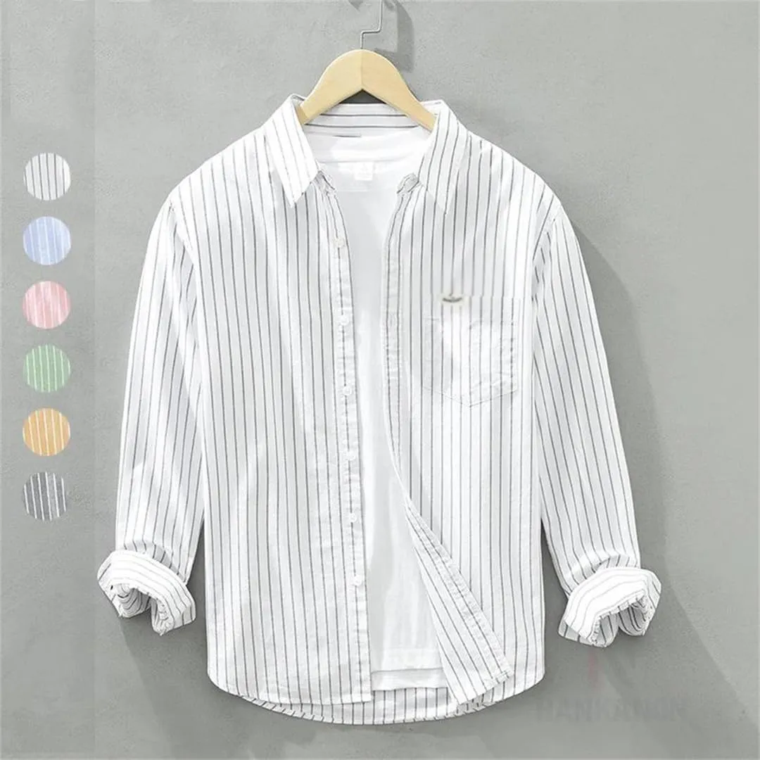 Literary Cotton Striped Versatile Casual Long-Sleeved Shirt Men's Thin Loose Shirt Cotton Thin Jacket
