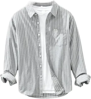 Literary Cotton Striped Versatile Casual Long-Sleeved Shirt Men's Thin Loose Shirt Cotton Thin Jacket