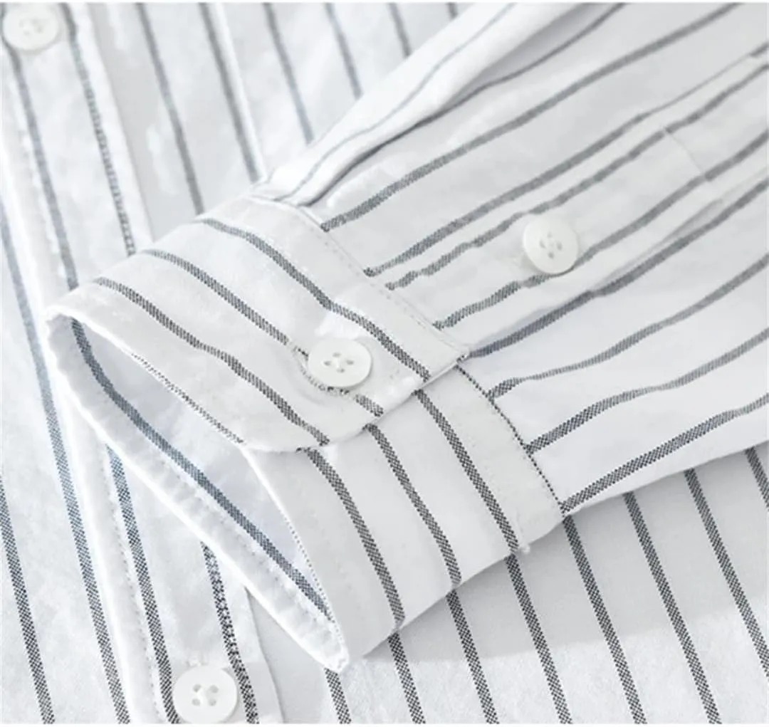 Literary Cotton Striped Versatile Casual Long-Sleeved Shirt Men's Thin Loose Shirt Cotton Thin Jacket