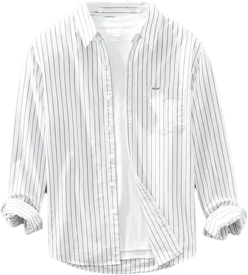 Literary Cotton Striped Versatile Casual Long-Sleeved Shirt Men's Thin Loose Shirt Cotton Thin Jacket