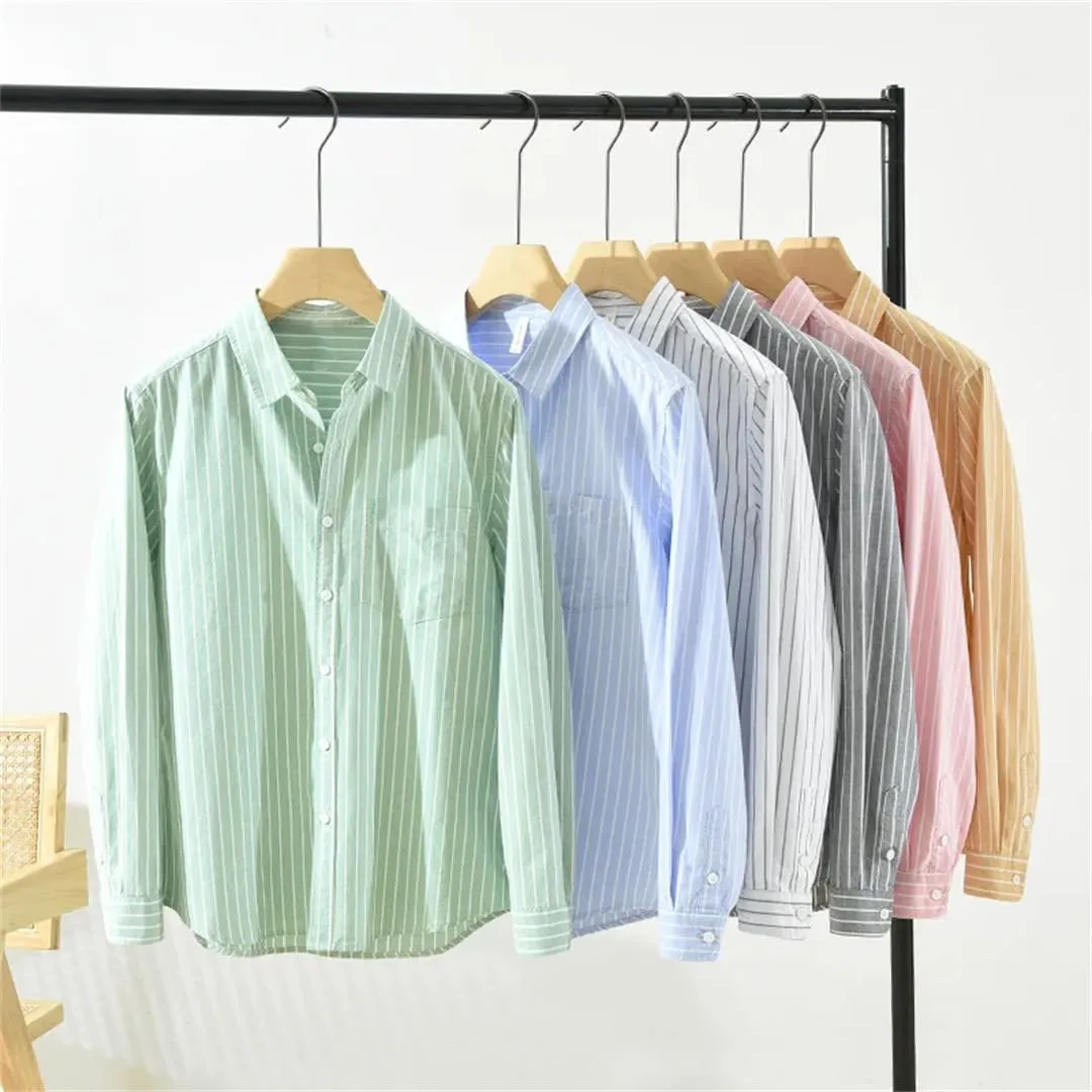 Literary Cotton Striped Versatile Casual Long-Sleeved Shirt Men's Thin Loose Shirt Cotton Thin Jacket