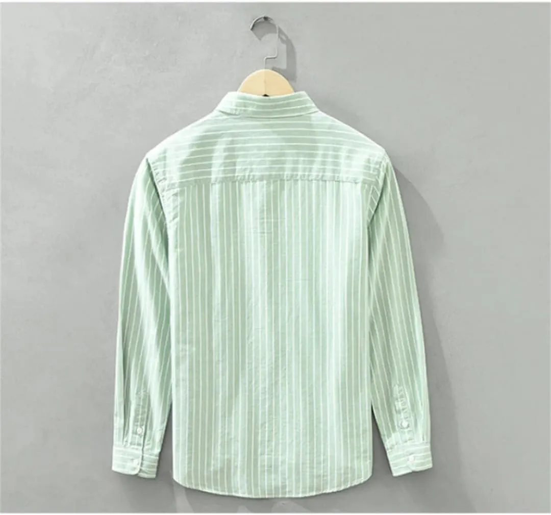 Literary Cotton Striped Versatile Casual Long-Sleeved Shirt Men's Thin Loose Shirt Cotton Thin Jacket